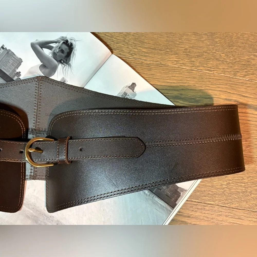 Banana Republic Womens Dark Brown Wide Leather Waist Belt XXL - Picture 4 of 16